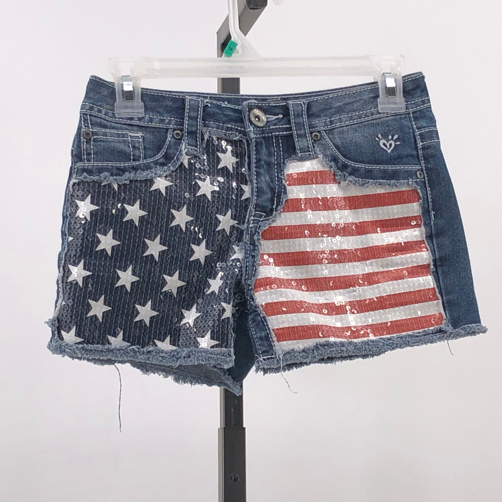 Justice girls sequin flag jean shorts frey 14s